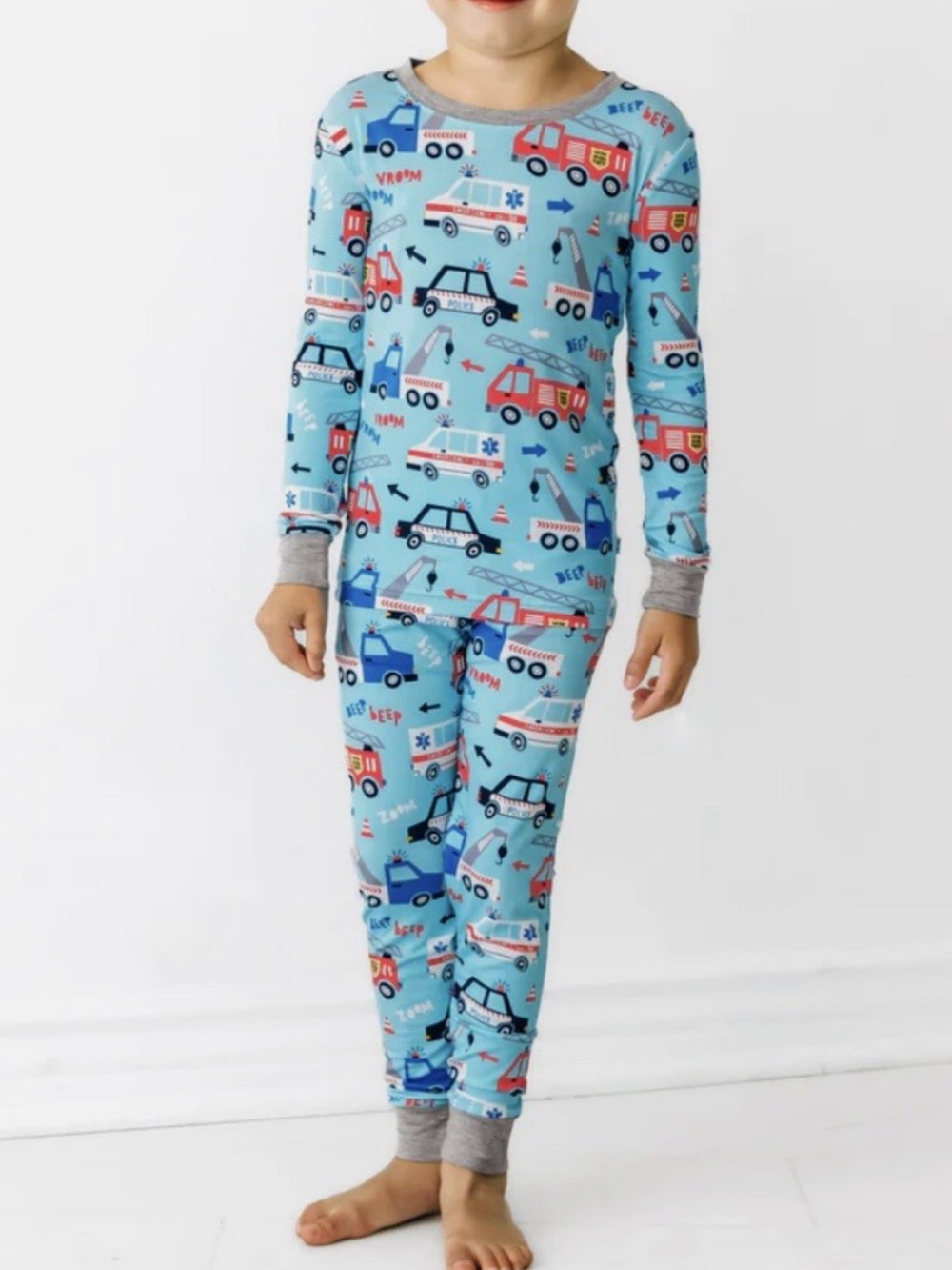 Little Sleepies Light Blue Emergency Vehicles Pajama Set To The Rescue 7/8